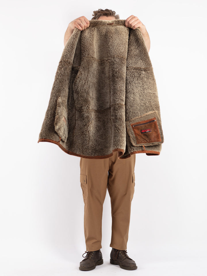 Vintage 80's Men Shearling Coat in Brown