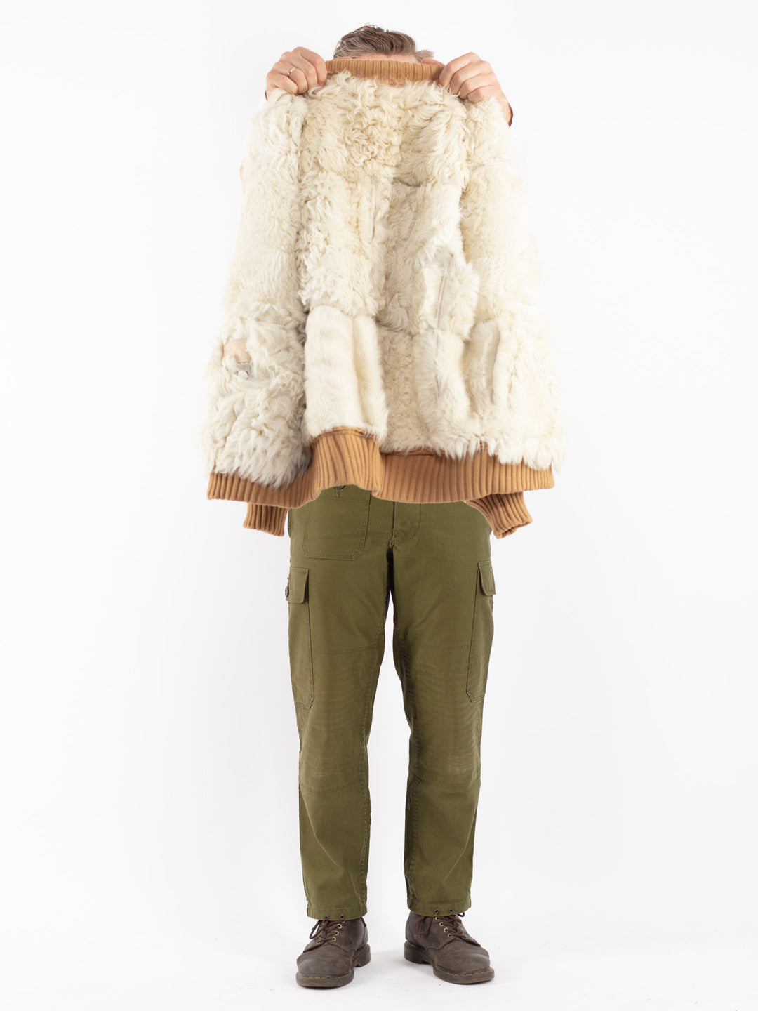 Vintage 80's Men Shearling Jacket in Beige