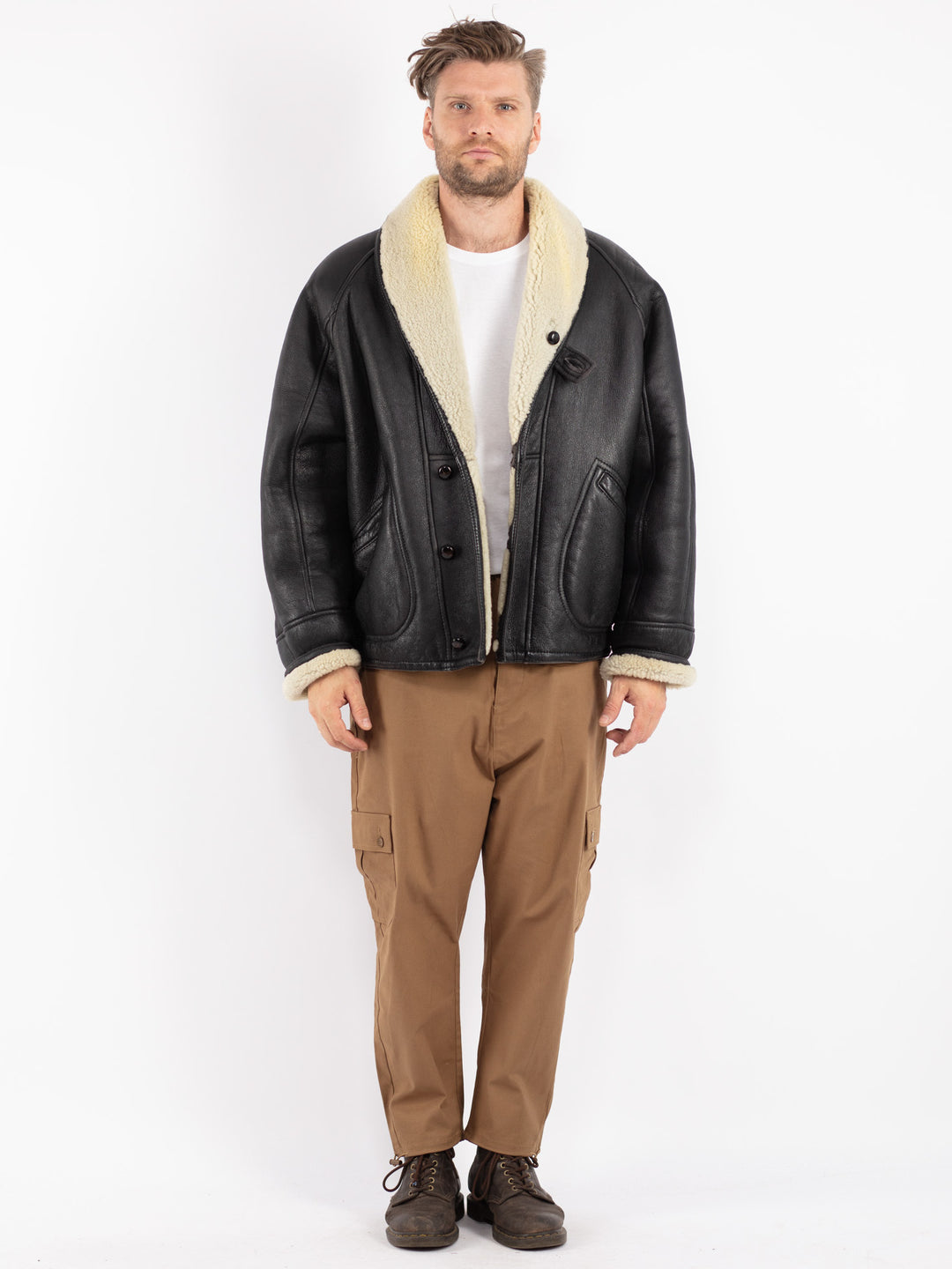 Vintage 70's Men Shearling Jacket in Black