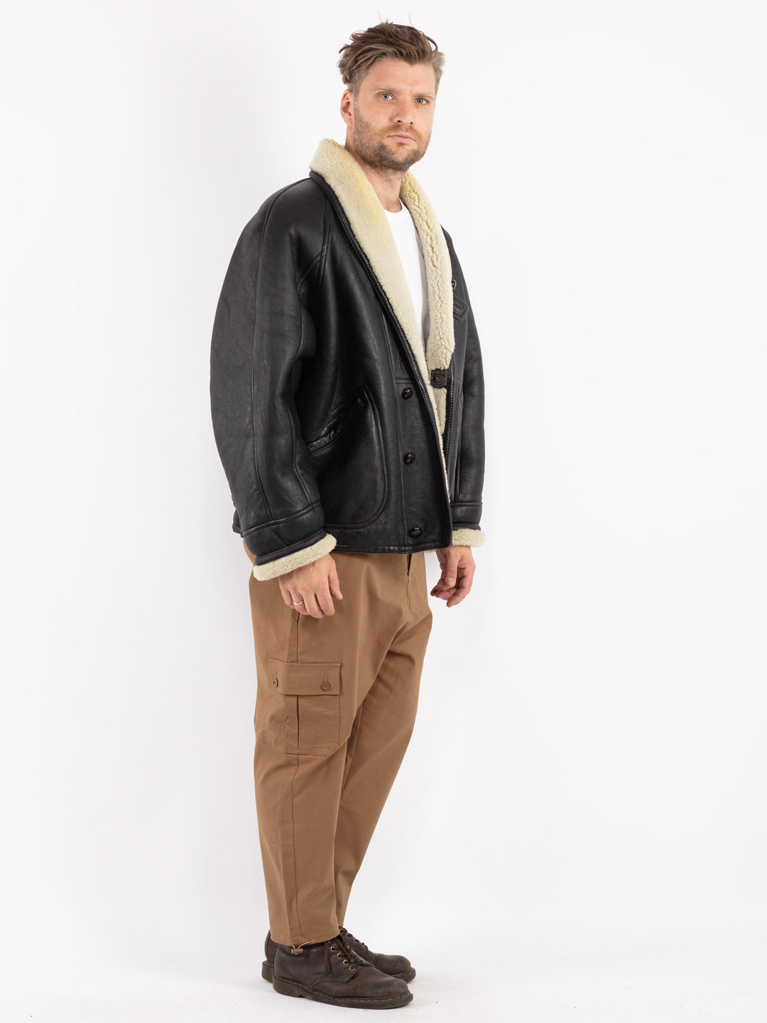 Vintage 70's Men Shearling Jacket in Black