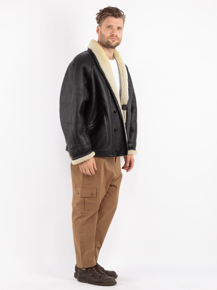 Vintage 70's Men Shearling Jacket in Black