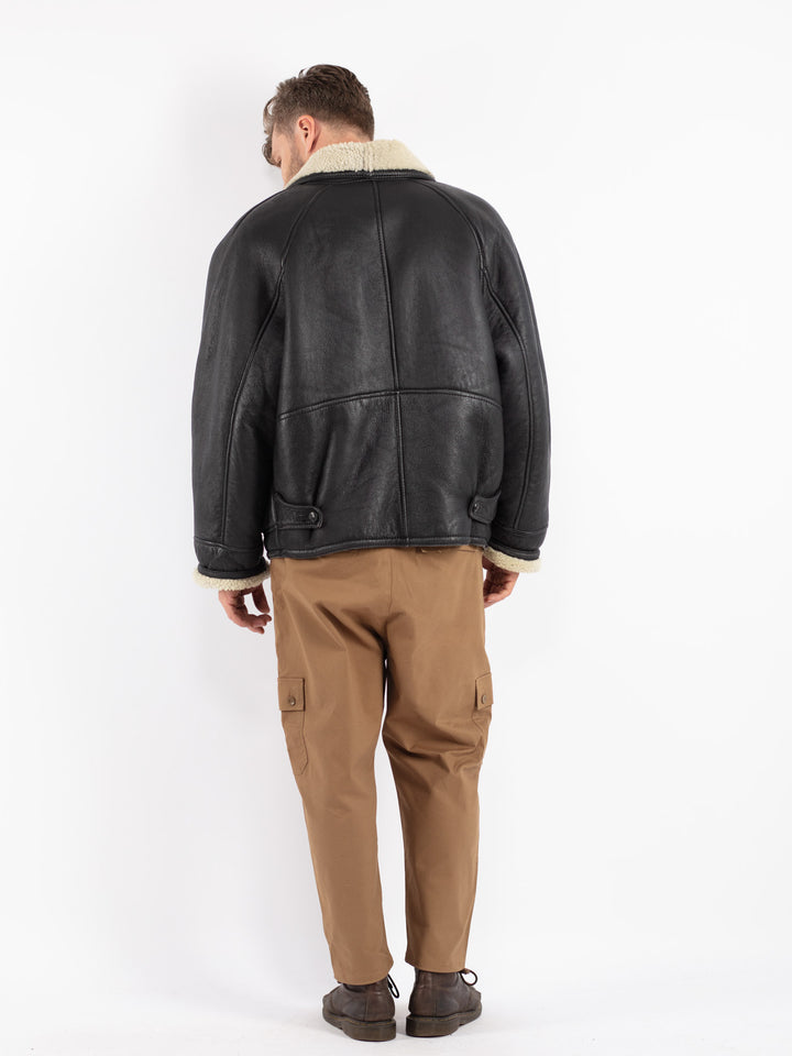 Vintage 70's Men Shearling Jacket in Black