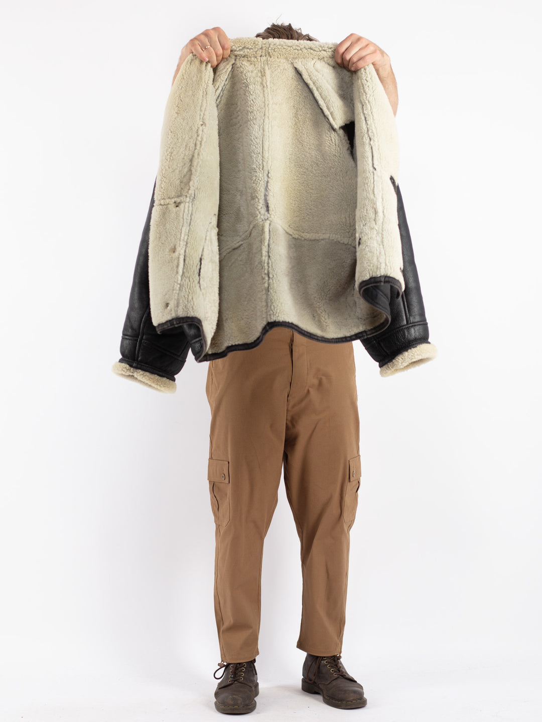 Vintage 70's Men Shearling Jacket in Black