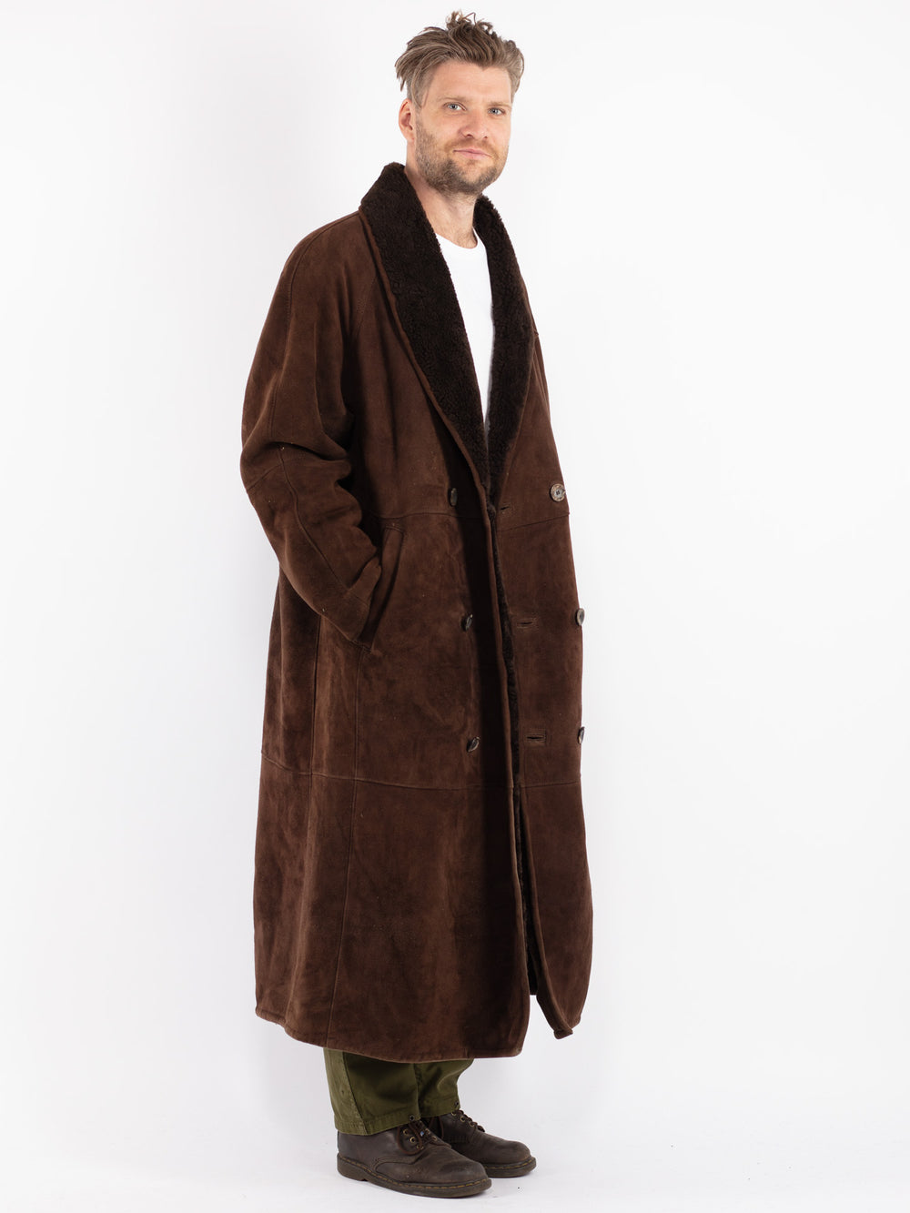 Vintage 80's Men Shearling Coat in Brown