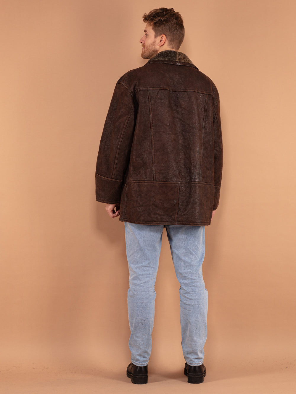 Vintage 80's Men Sheepskin Coat in Brown - NorthernGrip