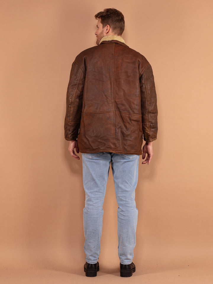 Vintage 80's Men Sheepskin Coat in Brown - NorthernGrip