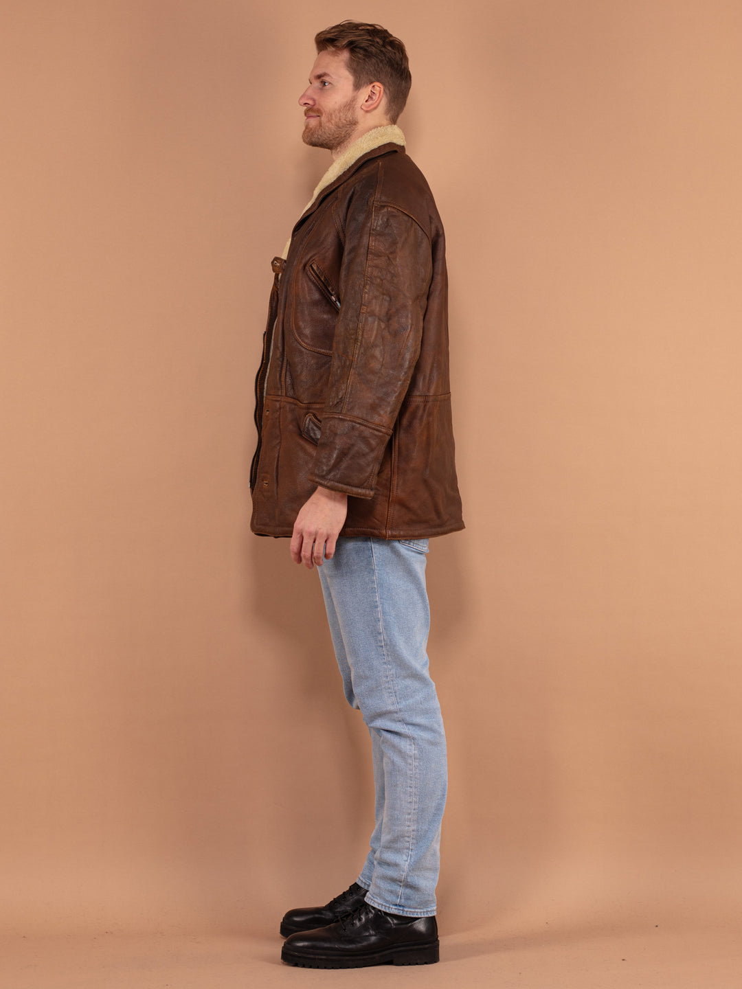 Vintage 80's Men Sheepskin Coat in Brown - NorthernGrip