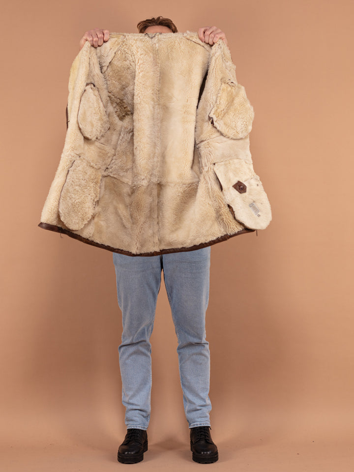 Vintage 80's Men Sheepskin Coat in Brown - NorthernGrip