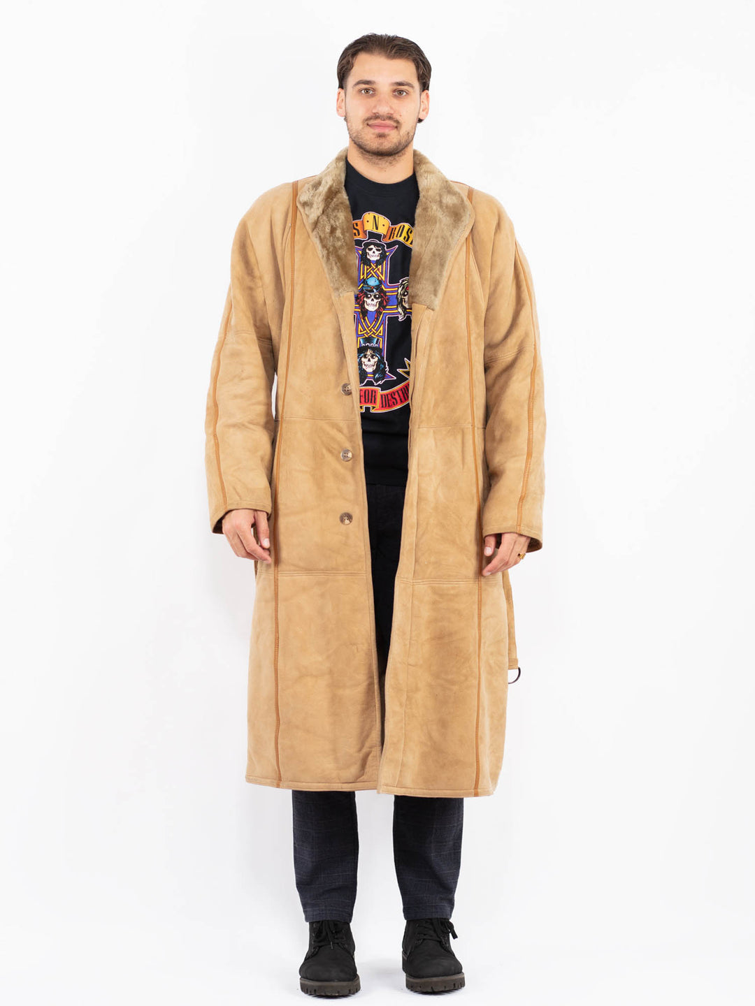 Vintage 80's Men Sheepskin Coat in BeigeZ2351