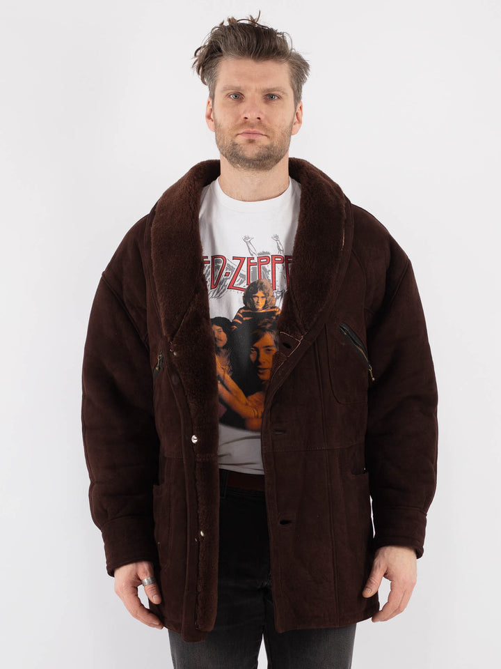 Vintage 80's Men Sheepskin Coat in Brown - NorthernGrip