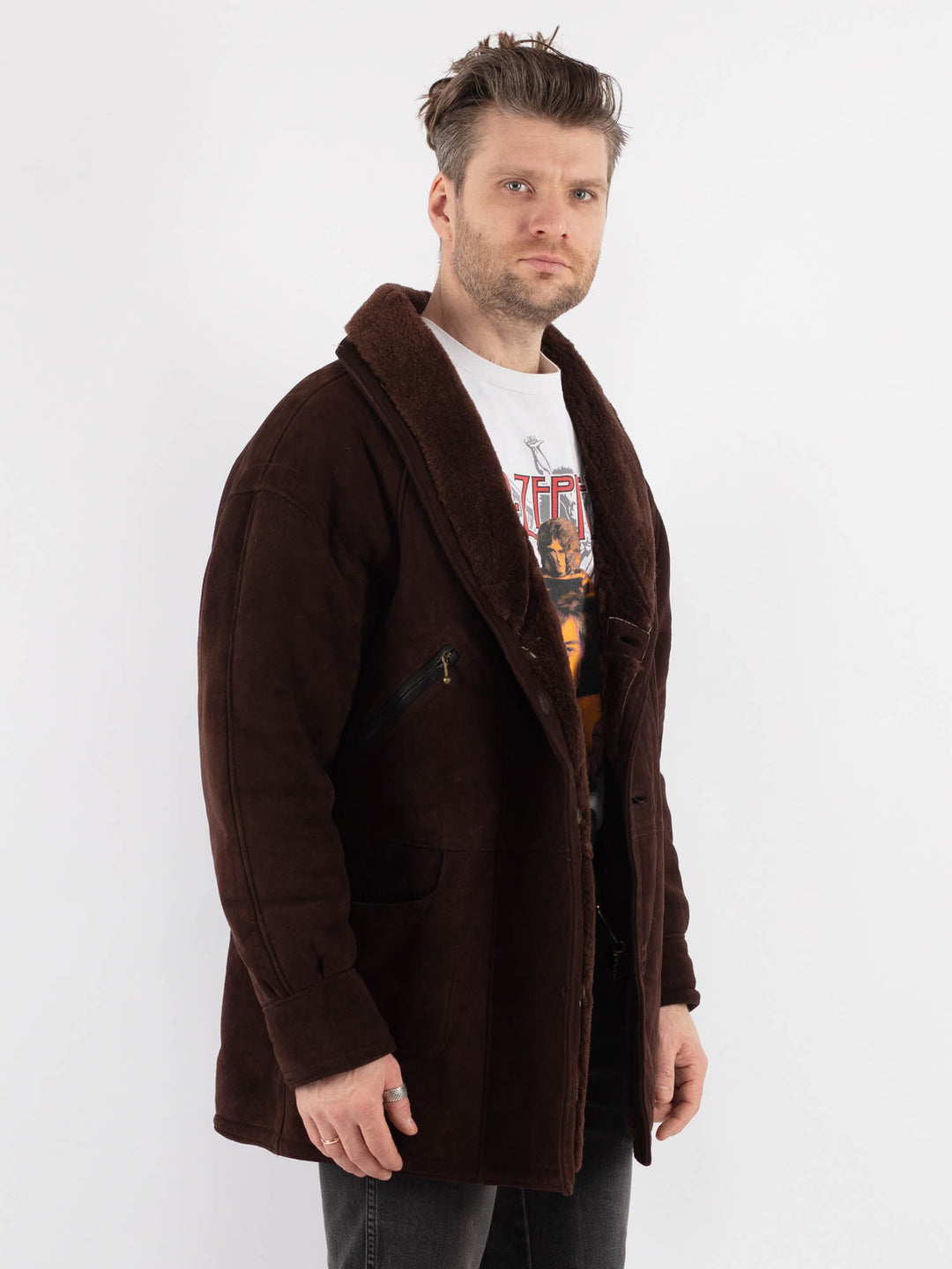 Vintage 80's Men Sheepskin Coat in Brown - NorthernGrip
