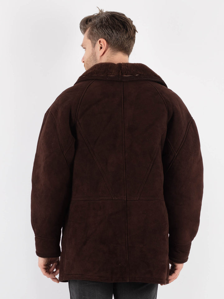 Vintage 80's Men Sheepskin Coat in Brown - NorthernGrip