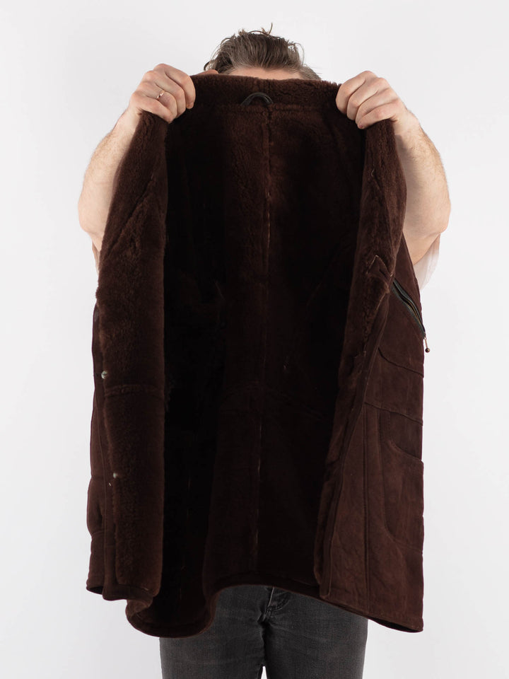 Vintage 80's Men Sheepskin Coat in Brown - NorthernGrip