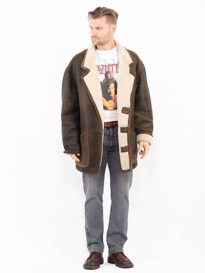 Vintage 80's Men Sheepskin Coat in BrownZ2036