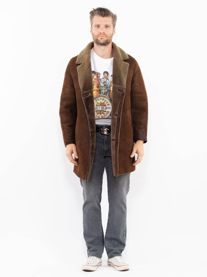 Vintage 80's Men Sheepskin Coat in Brown