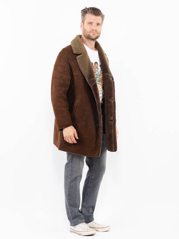 Vintage 80's Men Sheepskin Coat in Brown