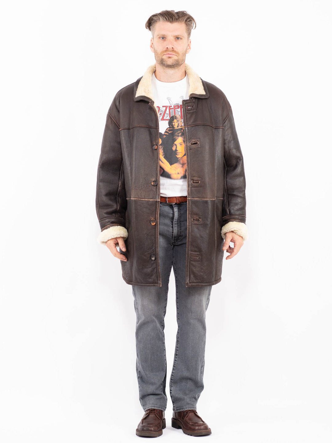 Vintage 80's Men Sheepskin Coat in BrownZ2038