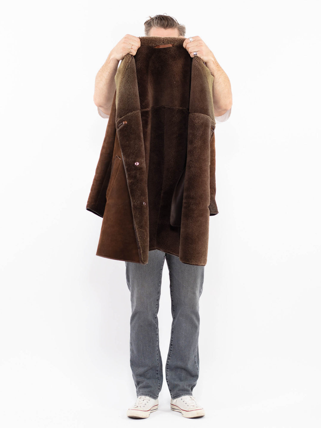 Vintage 80's Men Sheepskin Coat in Brown