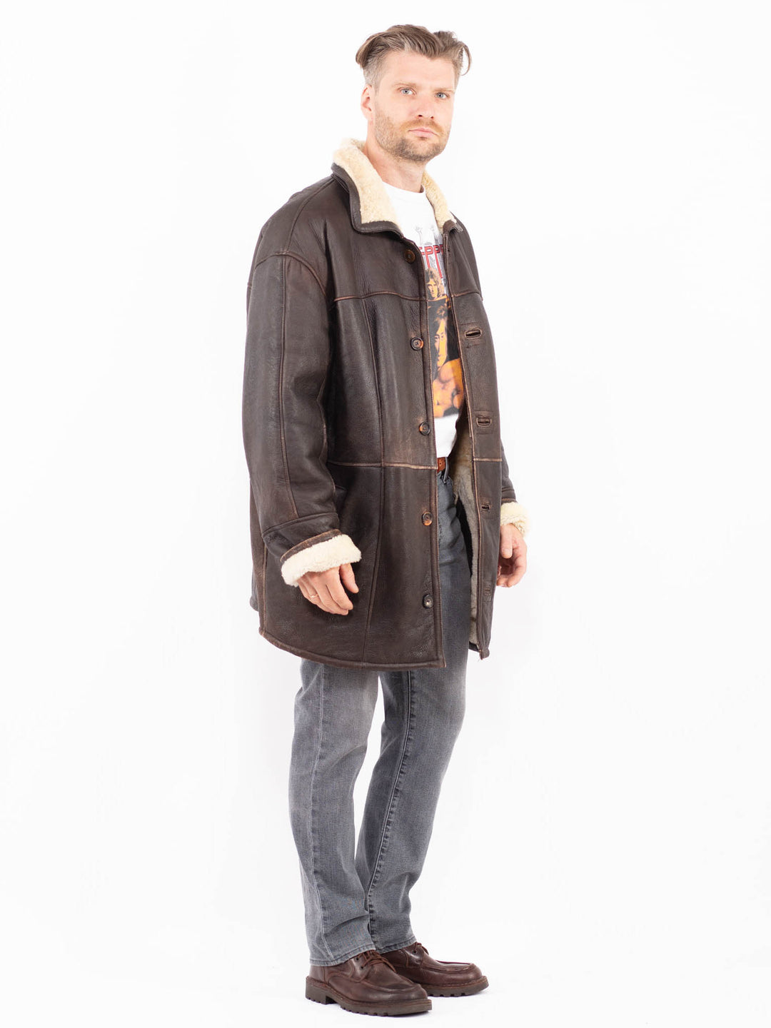 Vintage 80's Men Sheepskin Coat in BrownZ2038