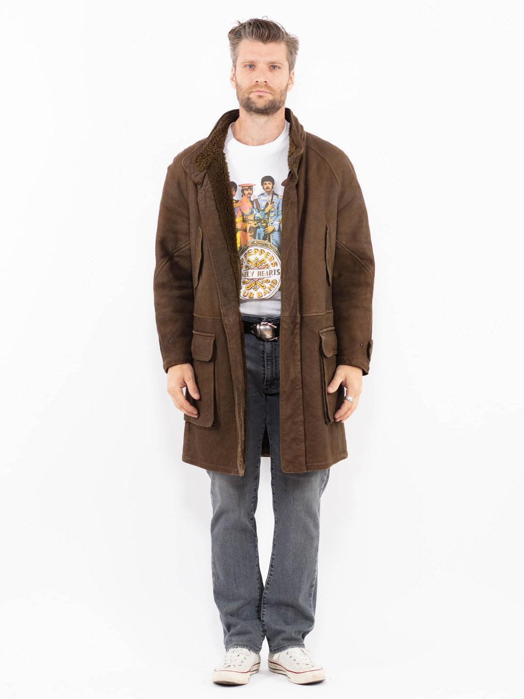 Vintage 80's Men Sheepskin Coat in BrownZ1915