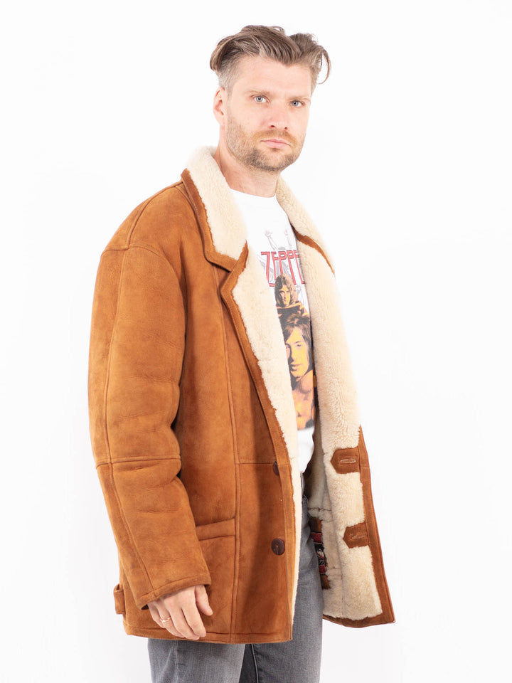 Vintage 80's Men Sheepskin Coat in BrownZ2039