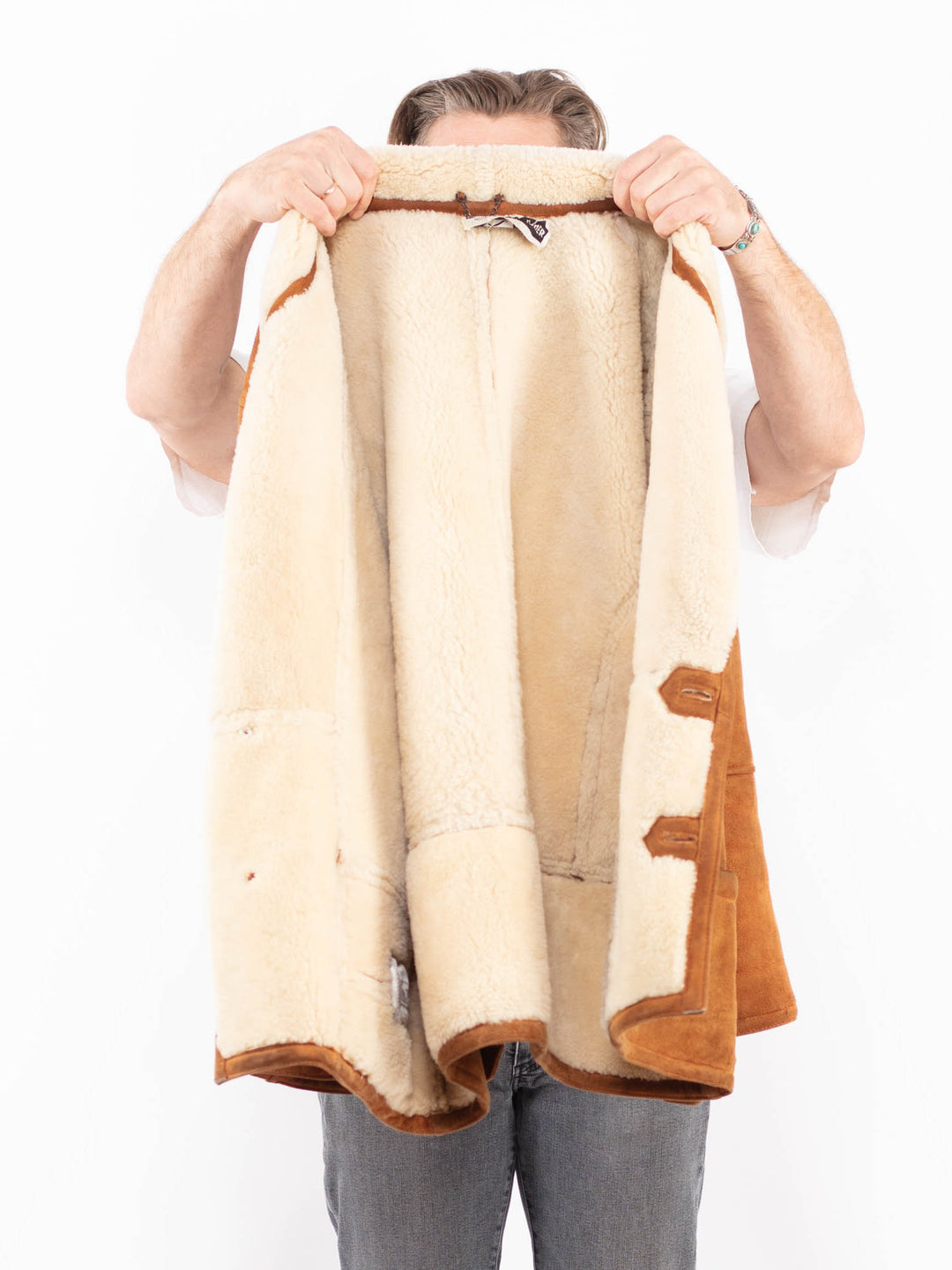 Vintage 80's Men Sheepskin Coat in BrownZ2039