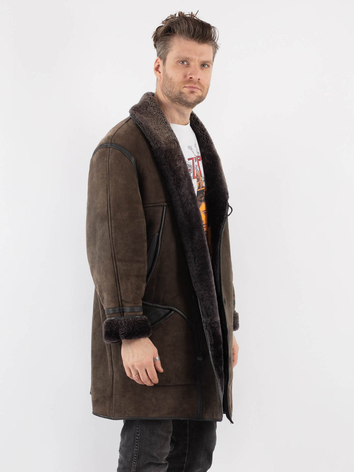 Vintage 80's Men Sheepskin Coat in Gray - NorthernGrip