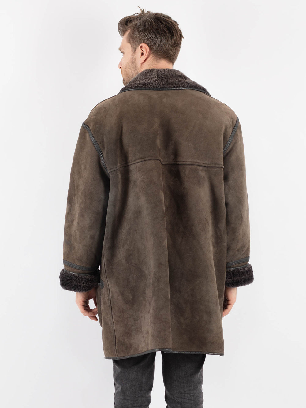 Vintage 80's Men Sheepskin Coat in Gray - NorthernGrip