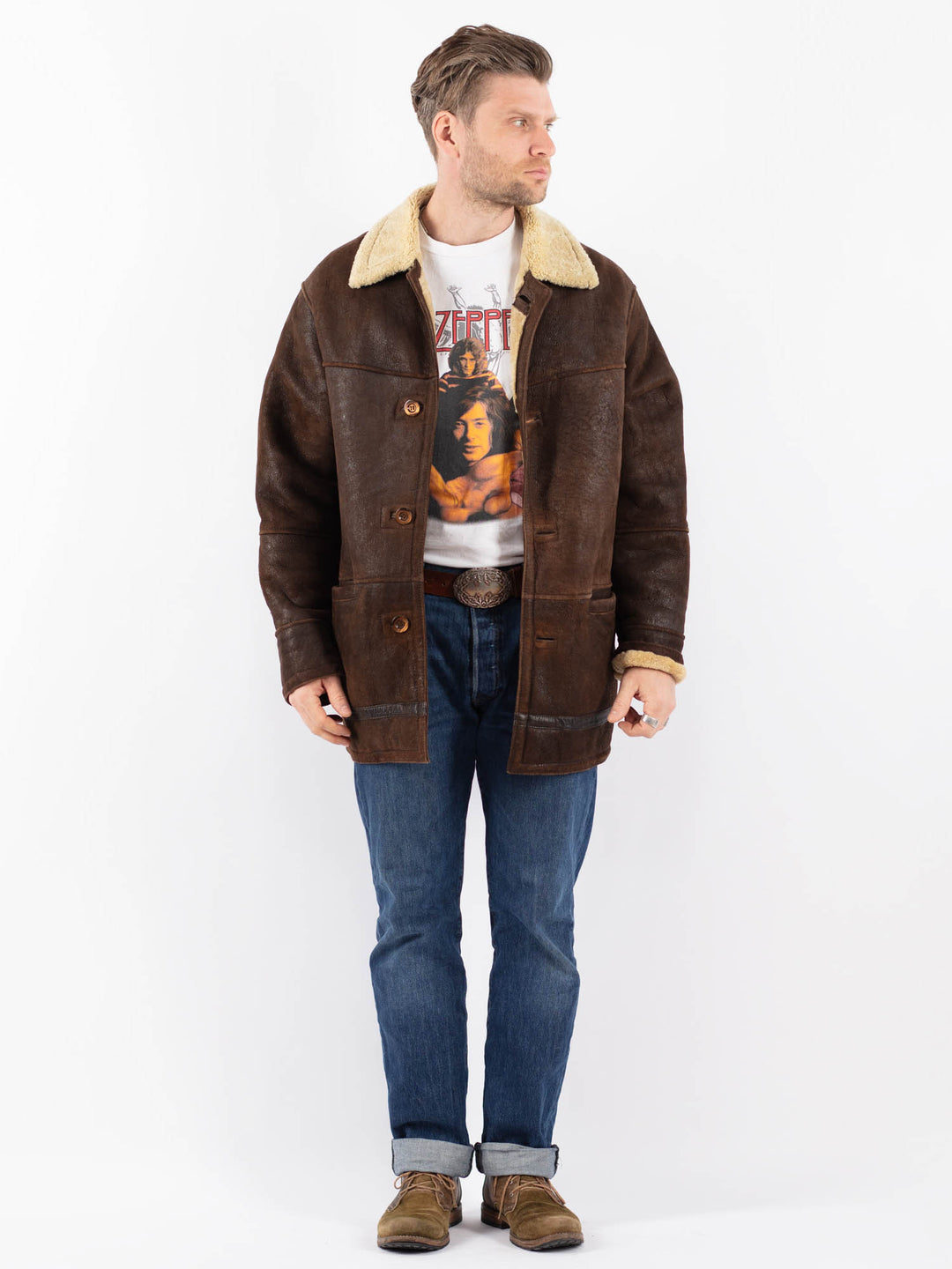 Vintage 80's Men Sheepskin Shearling in BrownZ1511
