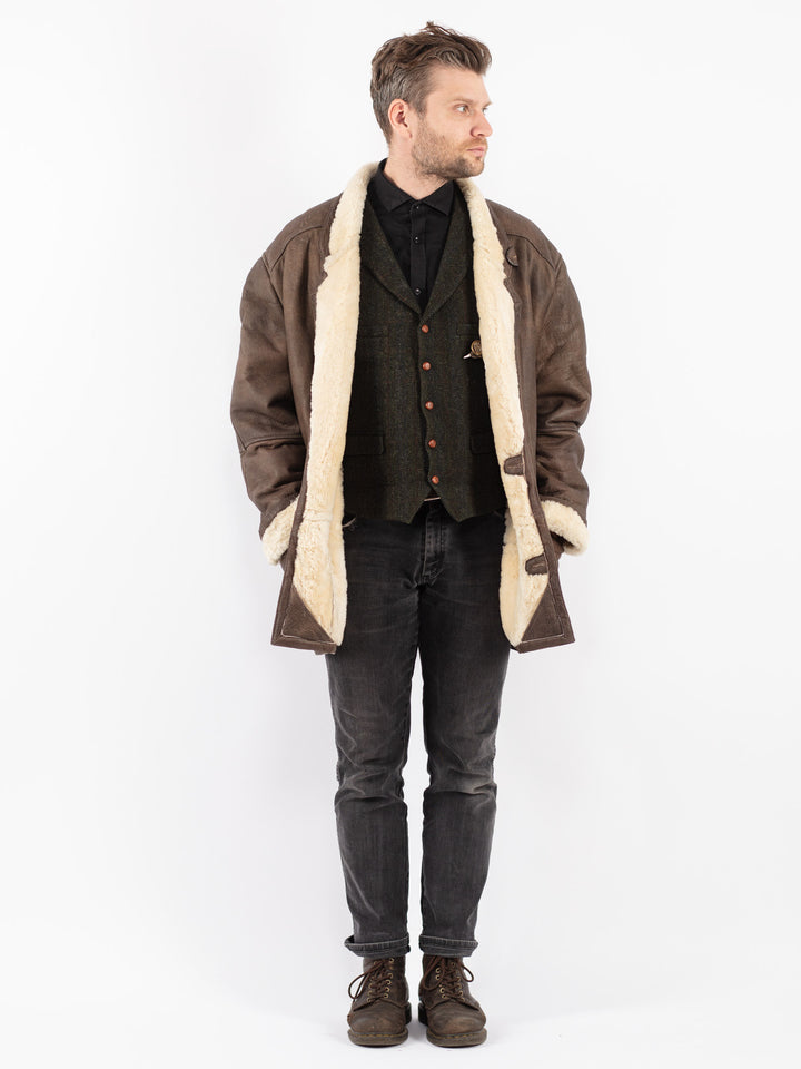 Vintage 80's Men Sheepskin Coat in Brown
