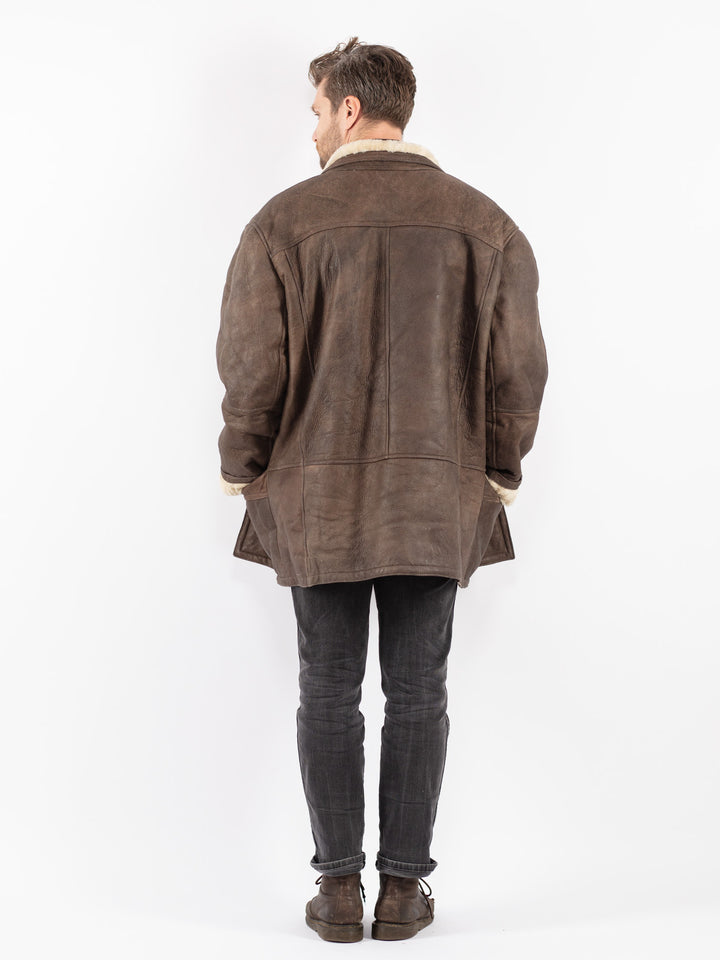 Vintage 80's Men Sheepskin Coat in Brown