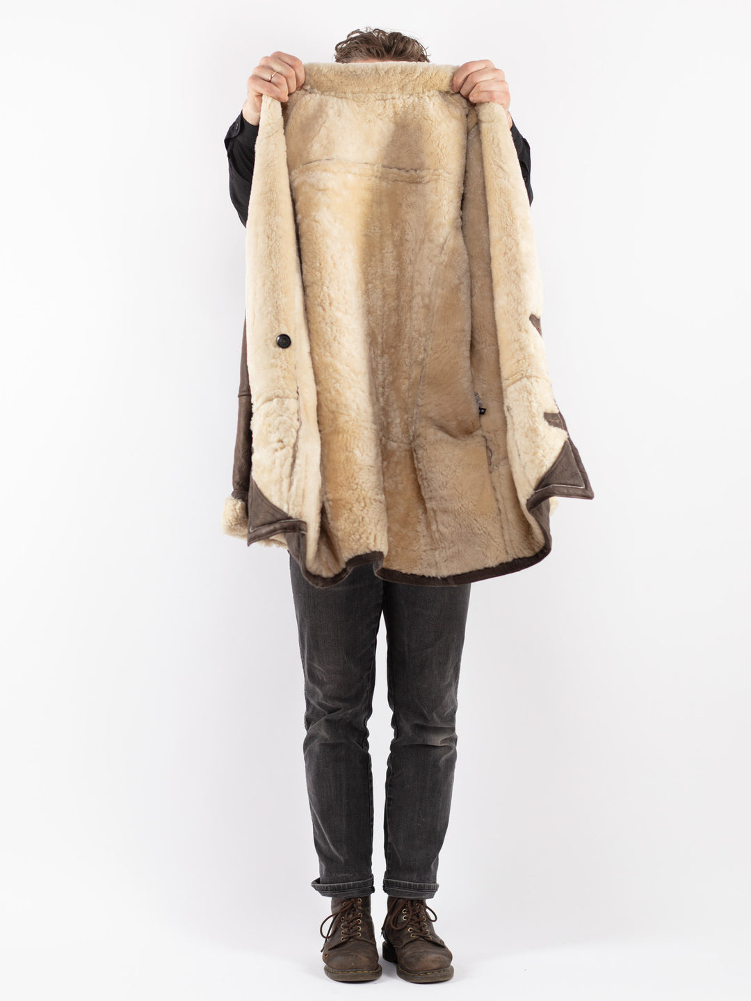 Vintage 80's Men Sheepskin Coat in Brown