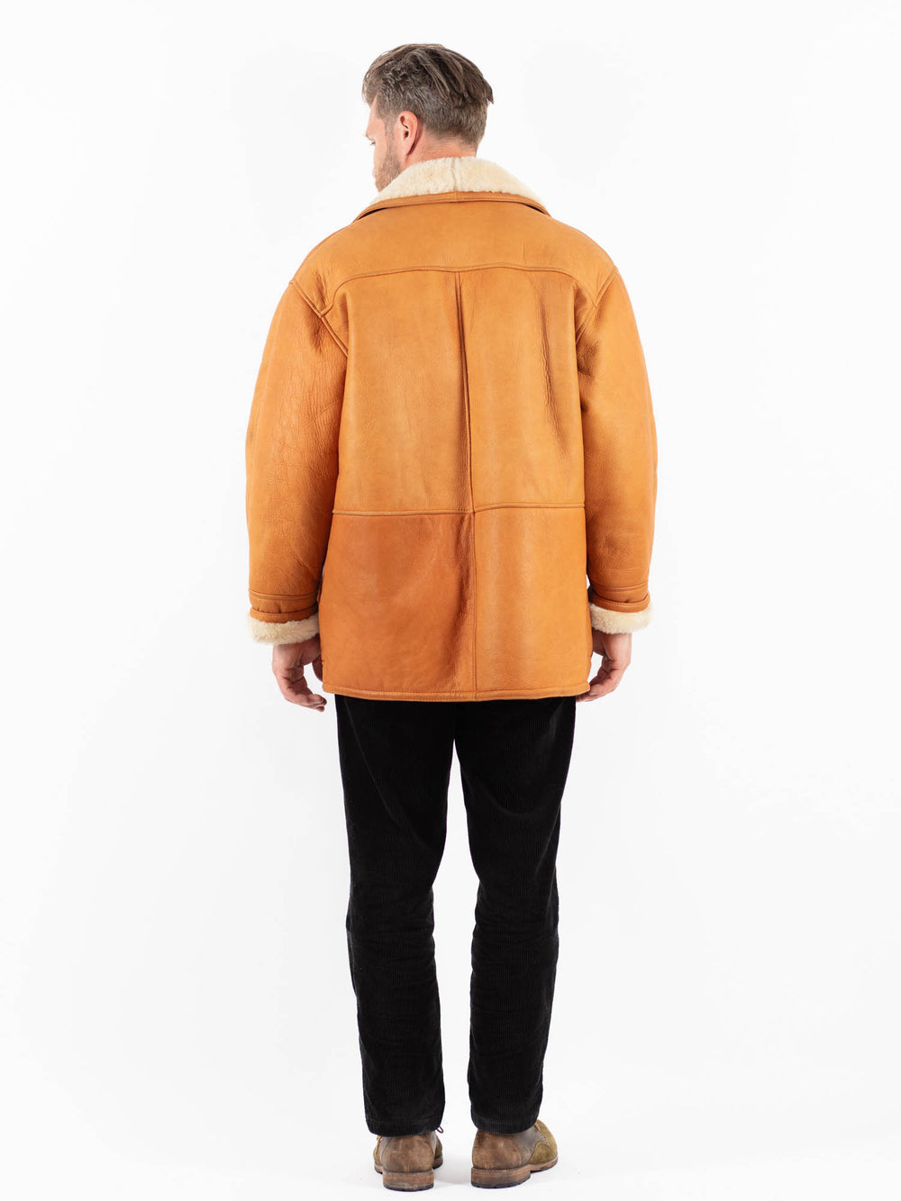 Vintage 80's Men Sheepskin Shearling Coat in BrownZ1810