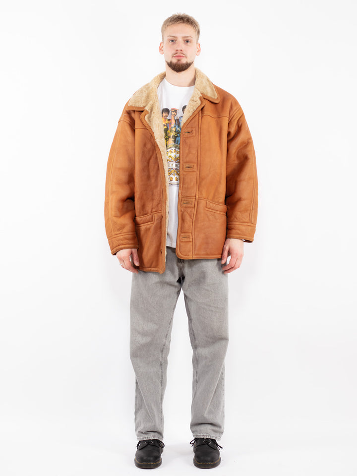 Vintage 80's Men Sheepskin Coat in Brown