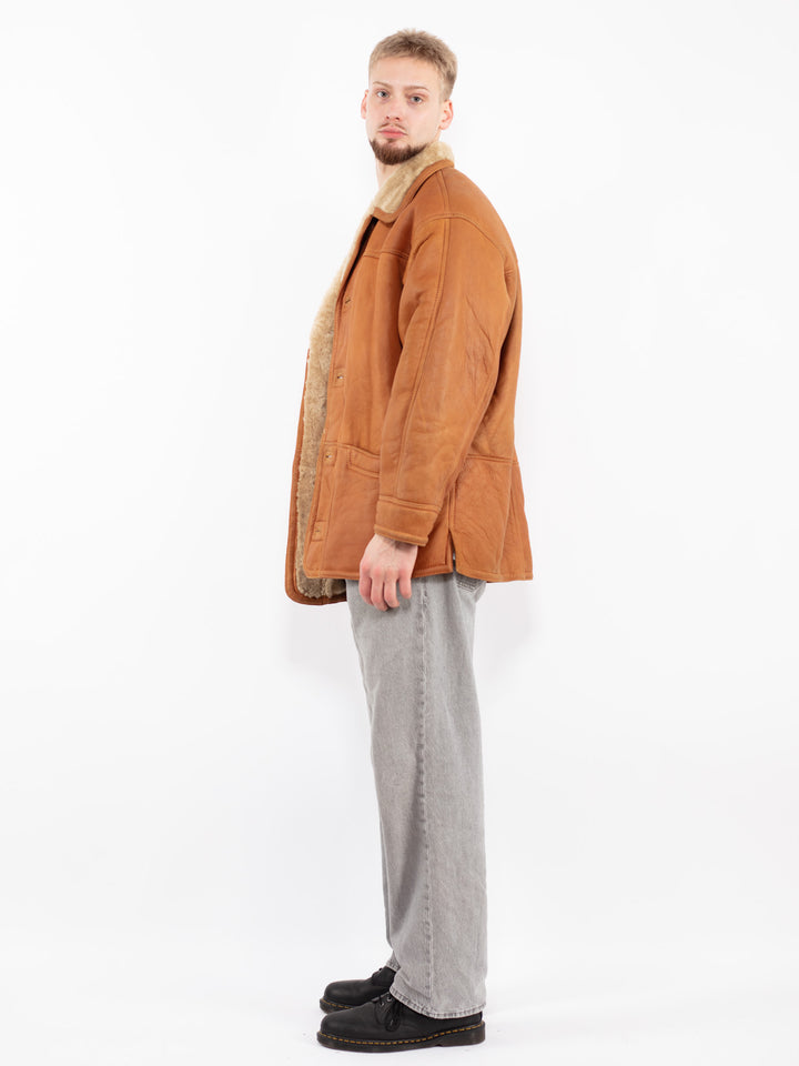 Vintage 80's Men Sheepskin Coat in Brown