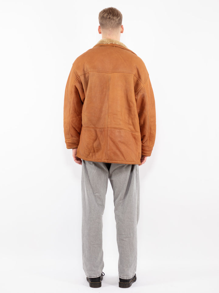 Vintage 80's Men Sheepskin Coat in Brown