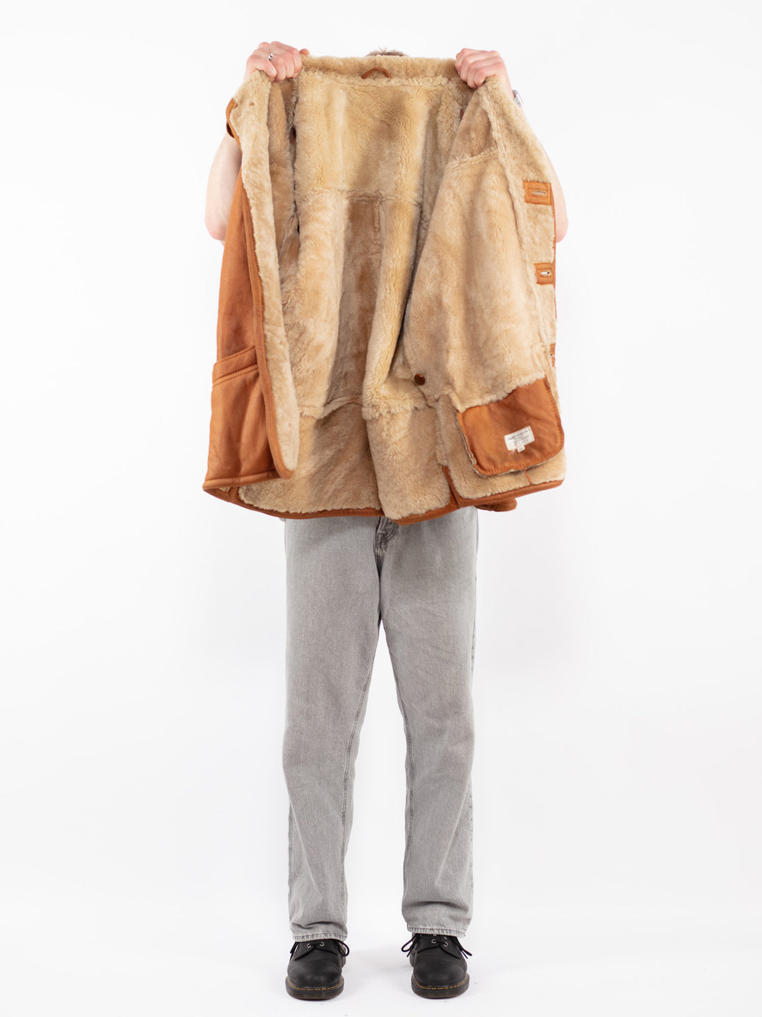 Vintage 80's Men Sheepskin Coat in Brown