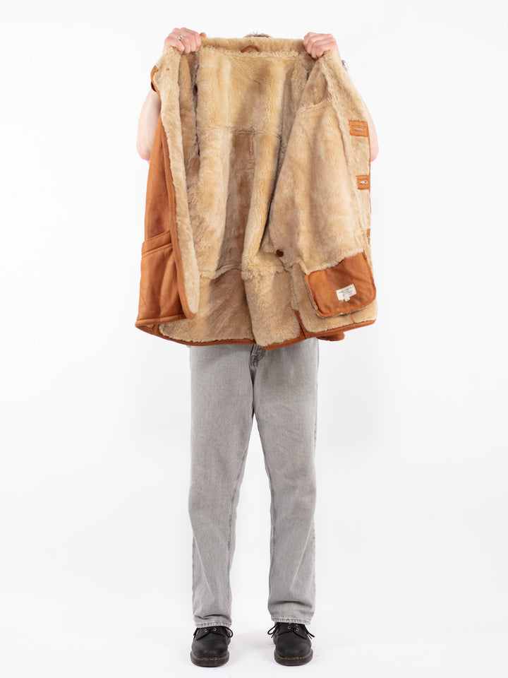 Vintage 80's Men Sheepskin Coat in Brown