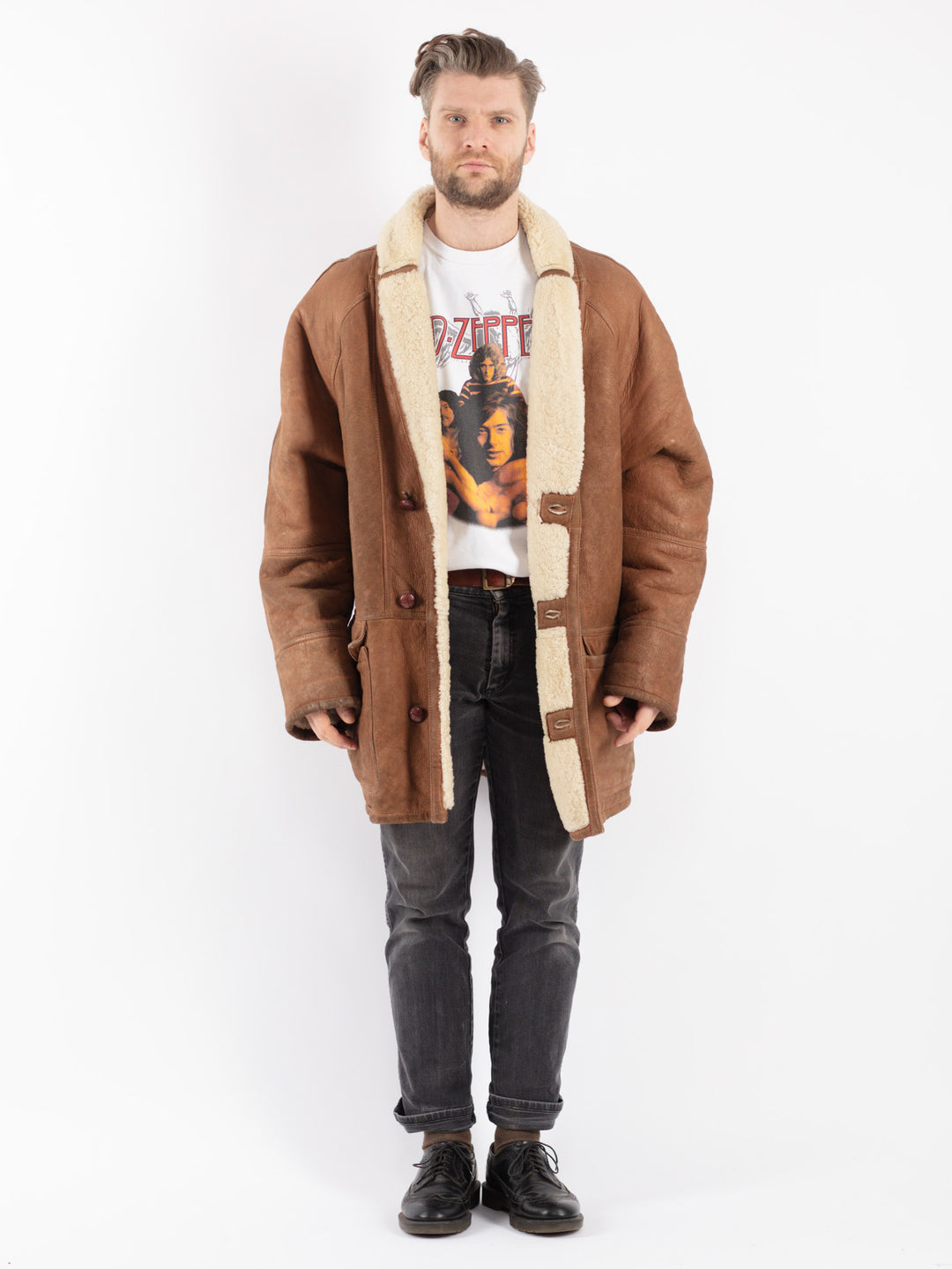 Vintage 80's Men Sheepskin Coat in Brown