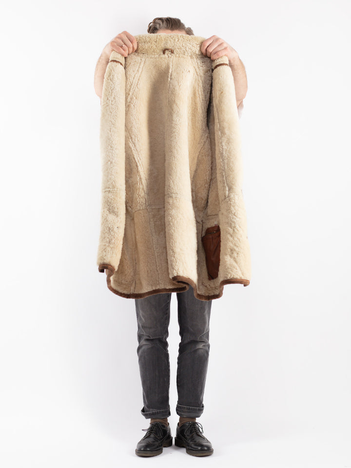 Vintage 80's Men Sheepskin Coat in Brown