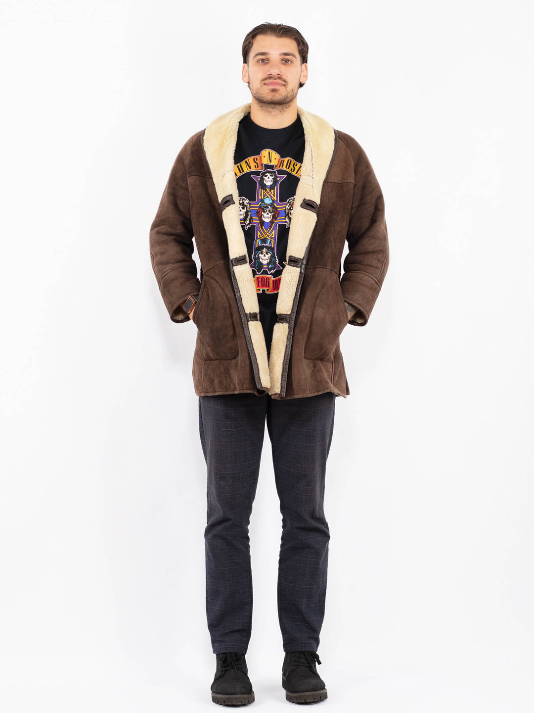 Vintage 80's Men Sheepskin Coat in BrownZ2362