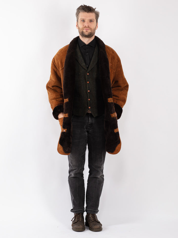 Vintage 80's Men Sheepskin Coat in Brown
