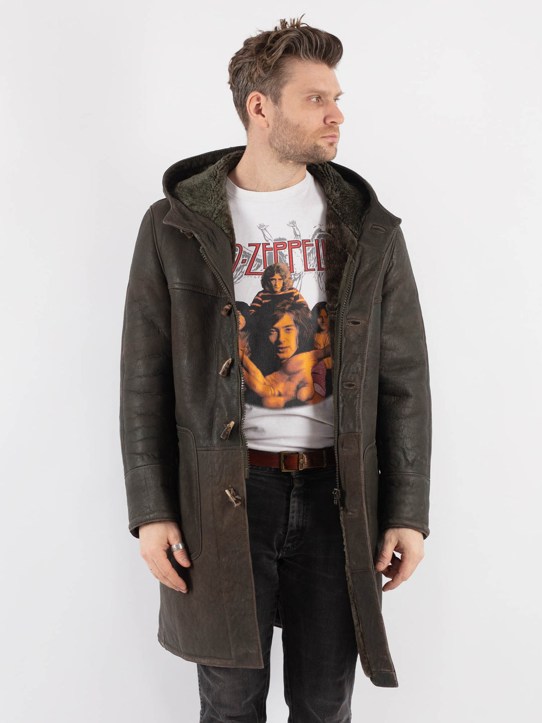Vintage 80's Men Sheepskin Coat in GrayZ772