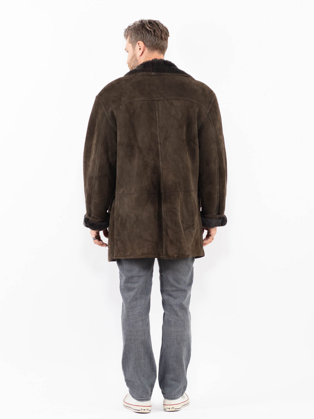 Vintage 80's Men Sheepskin Shearling Coat in BrownZ1921