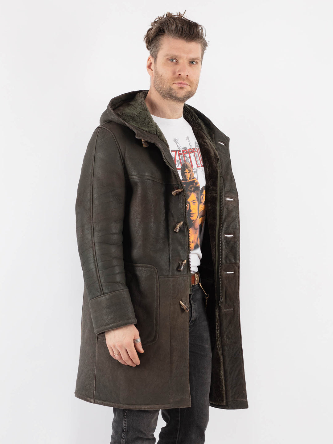 Vintage 80's Men Sheepskin Coat in GrayZ772