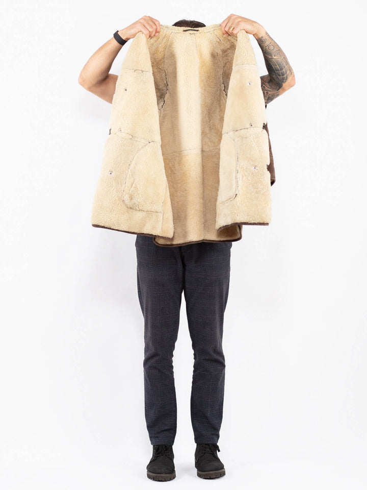 Vintage 80's Men Sheepskin Coat in BrownZ2362