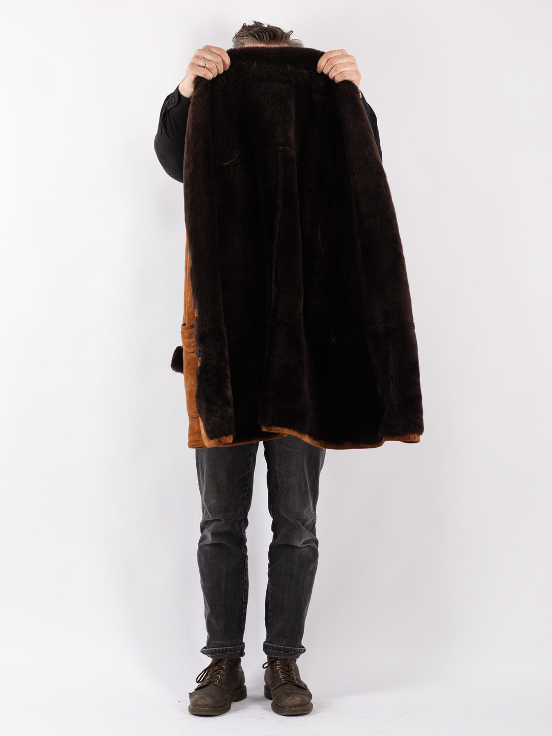 Vintage 80's Men Sheepskin Coat in Brown