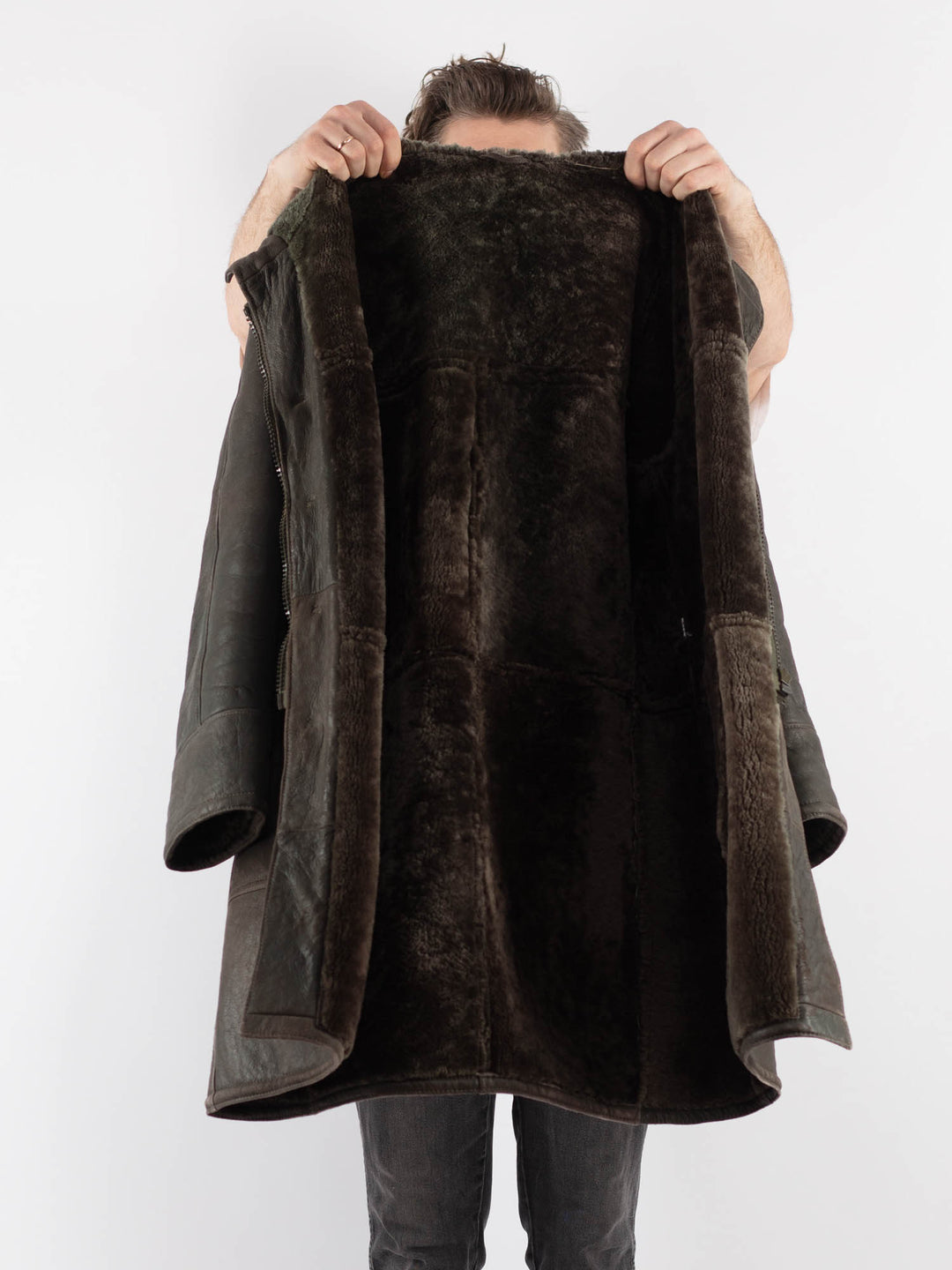 Vintage 80's Men Sheepskin Coat in GrayZ772