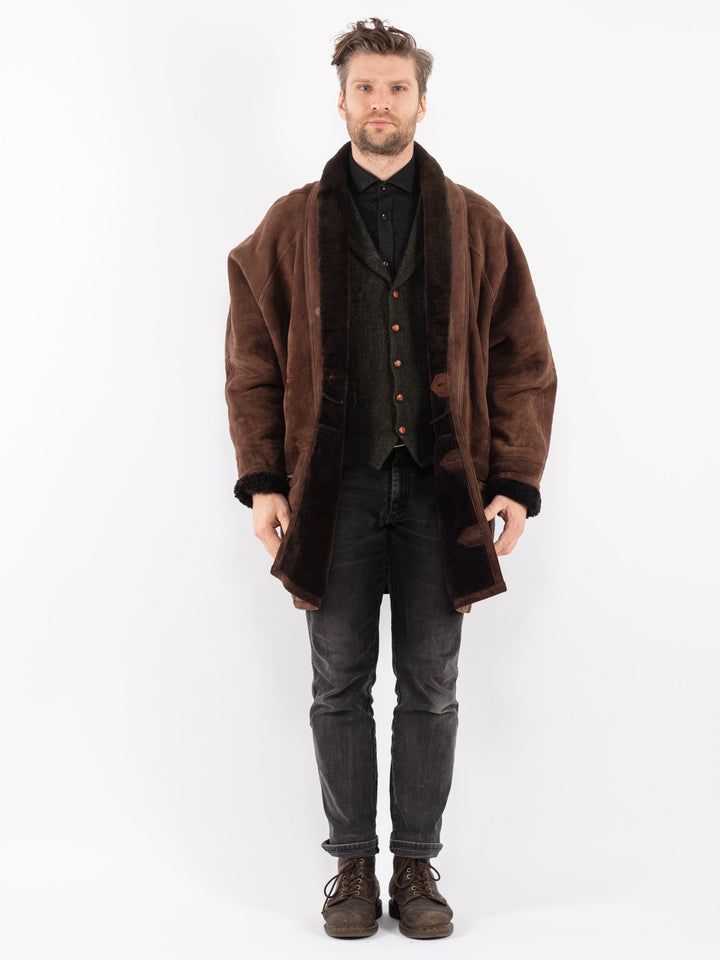 Vintage 80's Men Sheepskin Coat in Brown