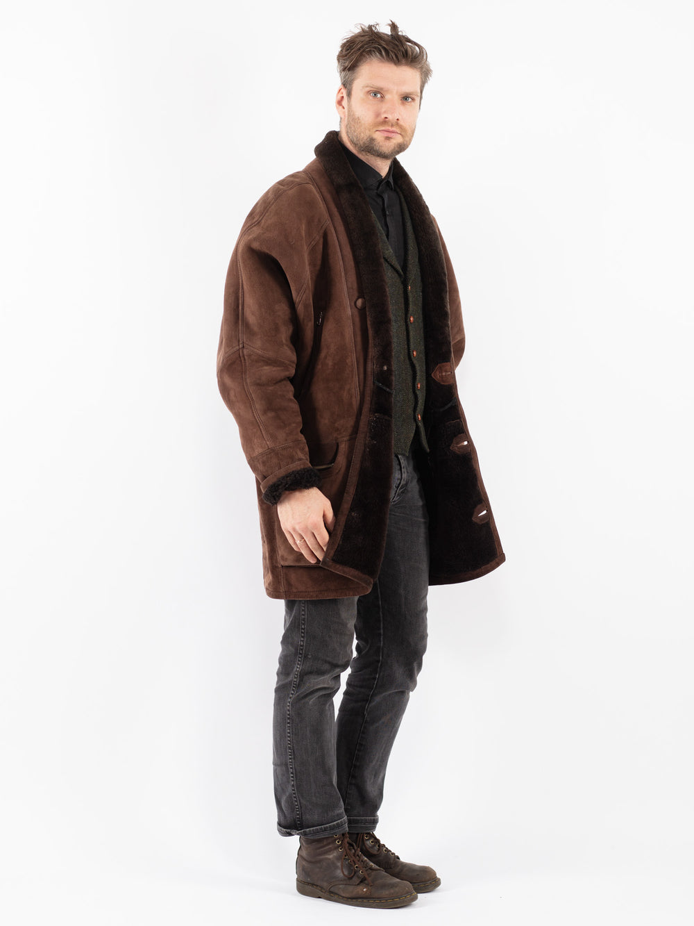 Vintage 80's Men Sheepskin Coat in Brown